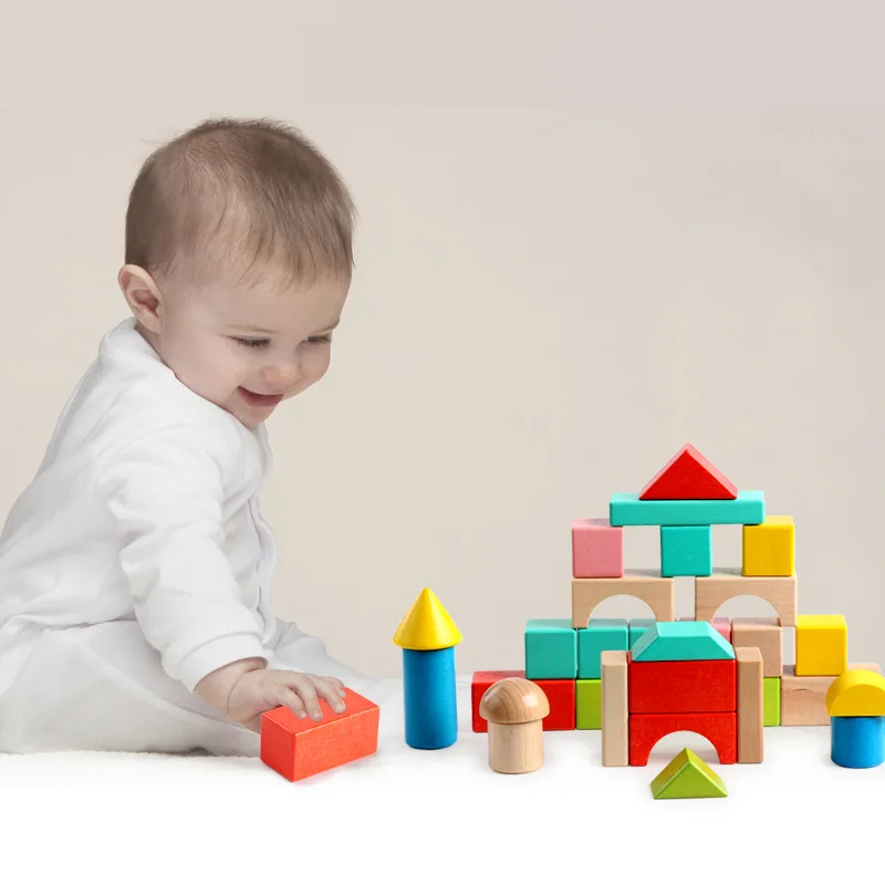 

Children Wooden Building Blocks Large Particles-Bite Water-Based Paint 100 Tablets Barrel Baby Men And Women 345-Year-Old Toy