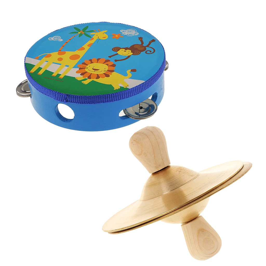 6inch Tambourine Wooden Drum Head with Cymbal Kids Music Learning Toy