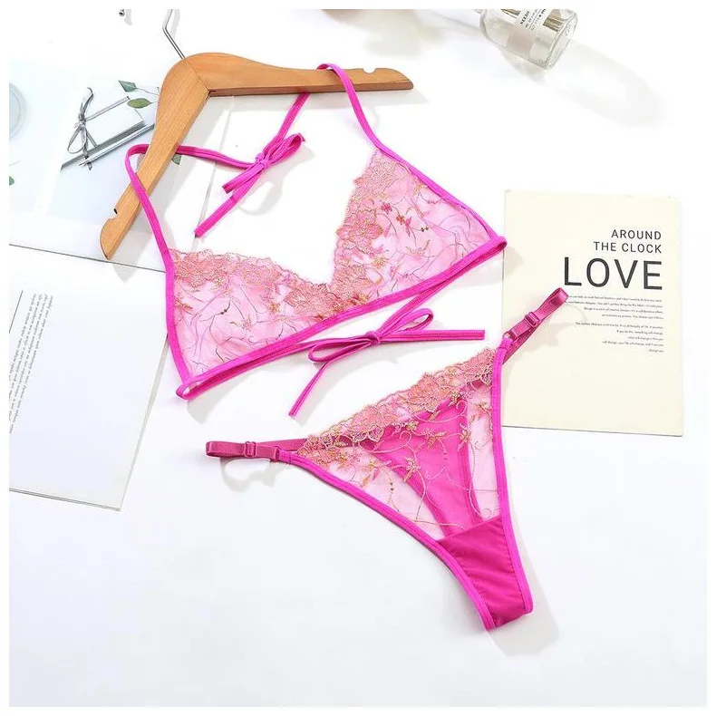 2021 New Lingerie Sexy Women's Underwear Floral Embroidery Erotic Lingerie Set Lace Transparent Sexy Things Female Underwear Set sexy bra panty