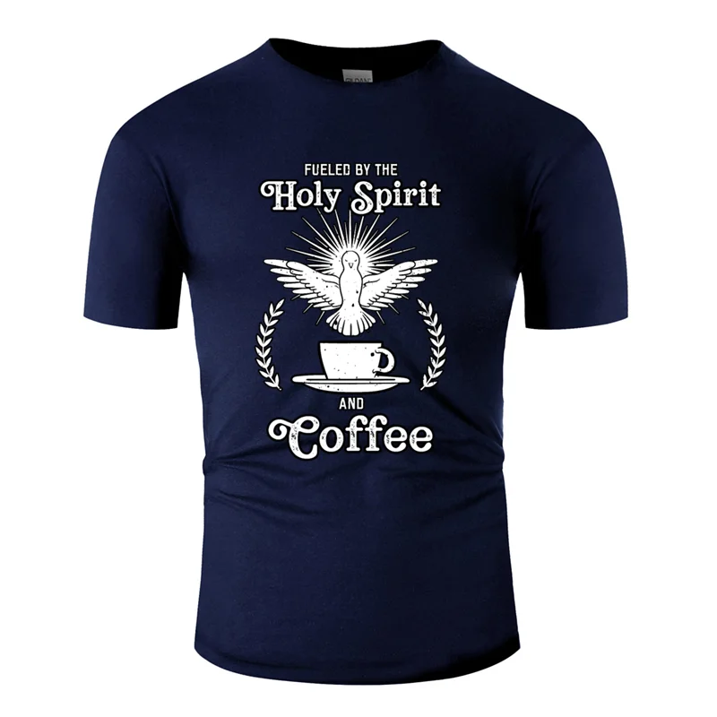 Мужская футболка holy spirit and coffee на заказ,, крутая Летняя мужская футболка, хлопковая Футболка против морщин - Цвет: Men-Navy Blue