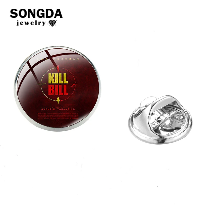 SONGDA Movie Kill Bill Series Stainless Steel Pins The Bride Uma Thurman Retro Print Glass Round Denim Jackets Collar Pin Badge |