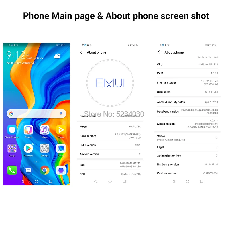  Global Version Huawei P30 Lite 4GB 128GB Smartphone 24MP Triple Cameras 32MP Front Camera 6.15'' Fu