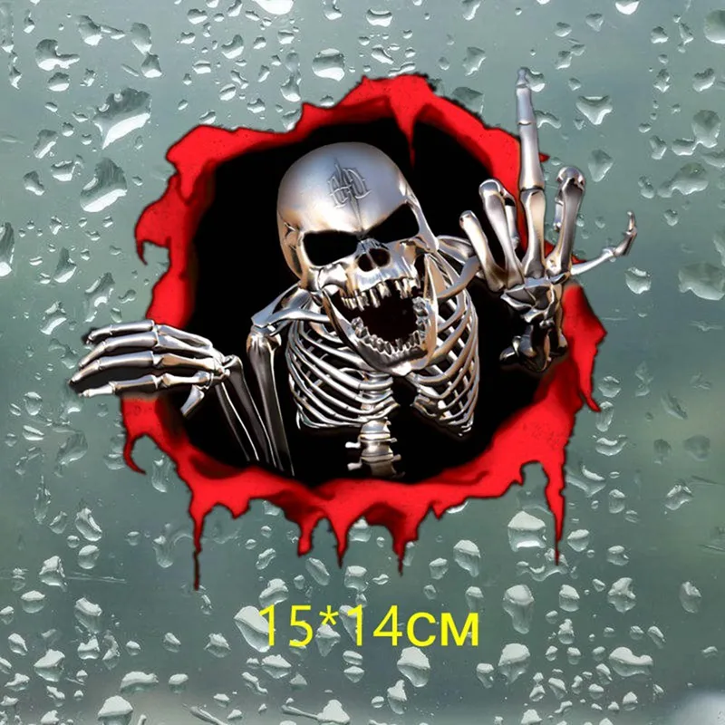 

15*14cm 3D Skeleton Skull In The Bullet Hole Car Stickers Funny Colorful Car Stickers Auto Automobile Decals