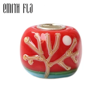 

Emith Fla 925 Sterling Silver Handmade Tree And Sun Murano Glass Charm Beads Fit For European Brand Bracelet DIY Jewelry Makings