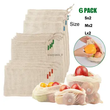 

Reusable Mesh Produce Bags Fruit Vegetable Storage Shopping Daily Home Eco Friendly String Storage Bag S M L