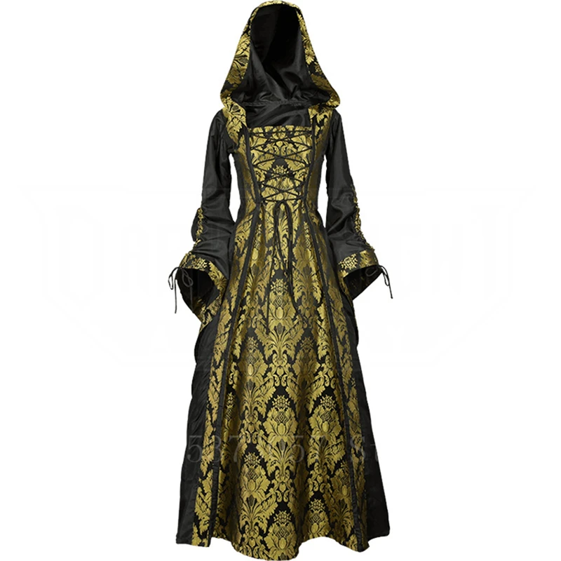 Благородная женщина Дворцовое платье средневековый Викторианский винтажный принт бандажный костюм на Хэллоуин вечерние с капюшоном вечернее платье - Цвет: Green