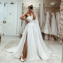 

Eightree White Wedding Dresses One Shoulder Princess Bride Dress Appliques High Split Backless Wedding Evening Gowns Plus Size