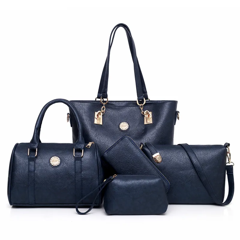 New Women's Composite Bag 5 Piece Set Trend PU Leather Fashion Shoulder Messenger Crossbody Hand Bag#197387 - Цвет: Blue
