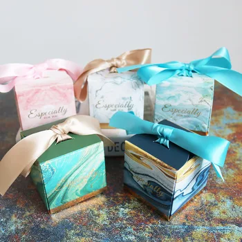 

Pink Marble Wedding Box Packaging 6.5cm Cube Candy Box Gift Bag Craft Packages Wedding Birthday Party Supplies 10pcs
