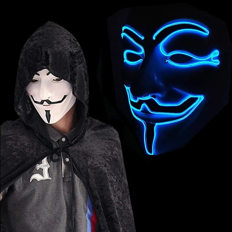 Страшная маска светильник на Хэллоуин маска косплей Led Костюм Маскарад аноним фестиваль маски для вечеринок