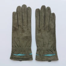 Luvas femininas de couro genuíno confortáveis, luvas verdes de camurça genuína com super desconto para manter o calor no inverno