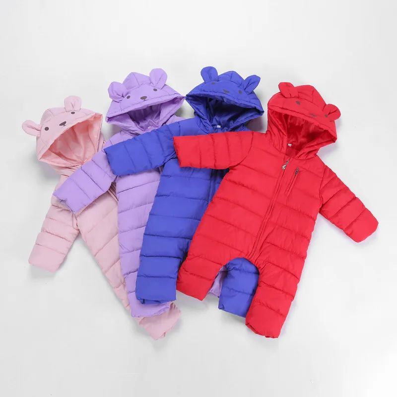 Одежда для маленьких мальчиков и девочек; зимние комбинезоны с капюшоном для новорожденных; одежда из плотного хлопка; комбинезон для новорожденных; Детский костюм; комбинезон для малышей