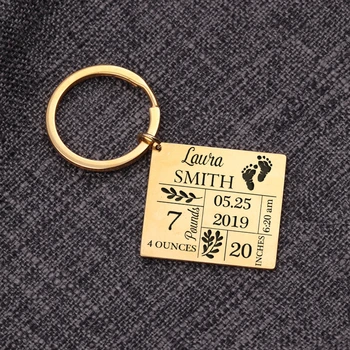 

Baby Keychain Birth Information New Parents Keyrings Jewelry Pendant New Born Child Memorial Gifts Baby Memory Keepsake Keytag