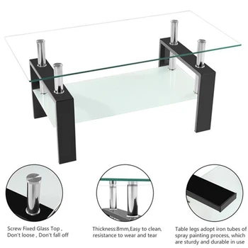 

Arc Shaped Two Tiers Tempered Glass Coffee Table Tea Transparent Fashion Furniture Modern Simplicity Tempered Glass & Iron Tube