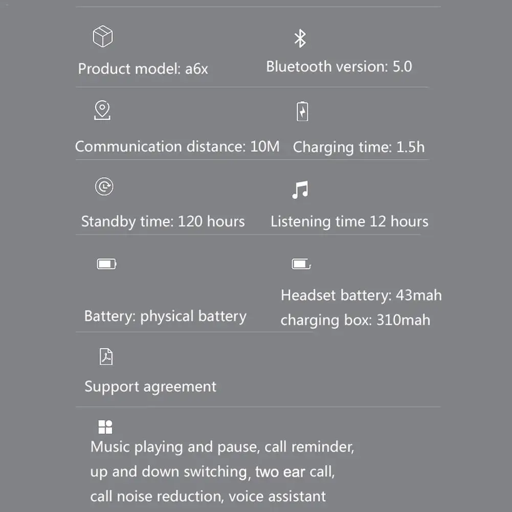 A6X мини TWS беспроводные наушники-вкладыши Bluetooth 5,0 спортивные стерео наушники IP4 водонепроницаемые наушники с микрофоном 280 мАч зарядная коробка