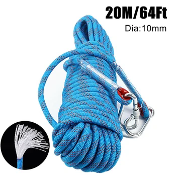 

Static climbing rope escape safety risk rescue outdoor 20m / 64 feet + 2 carabiner Camping survival equipment Climbing rope