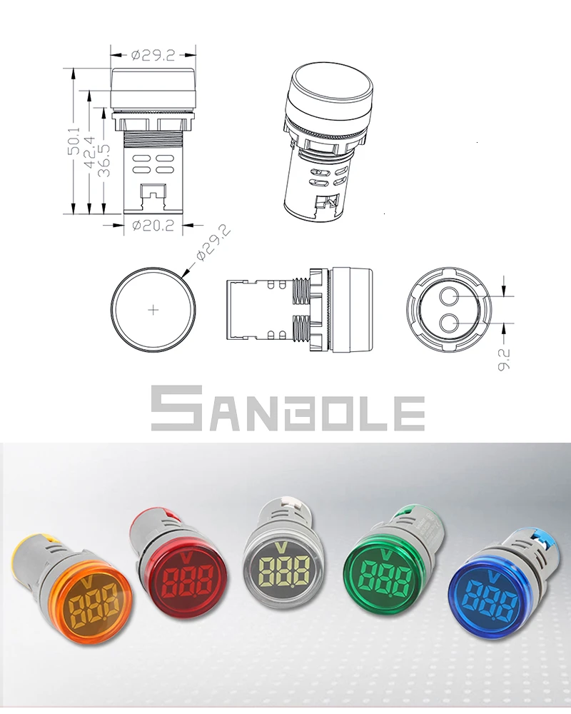 22 мм вольтметр индикаторный светильник мини-номер показать AC источник питания сигнальная лампа дисплей круглая плоская поверхность винтовой терминал