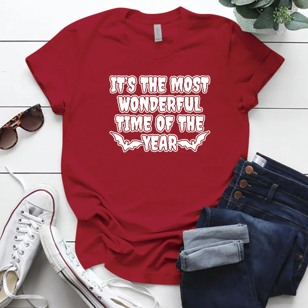 IT'S THE MOST WONDERFUL TIME OF YEAR Printing Halloween T Shirt for Women Harajuku Plus Size Polyester Woman Tshirts Tops | Женская