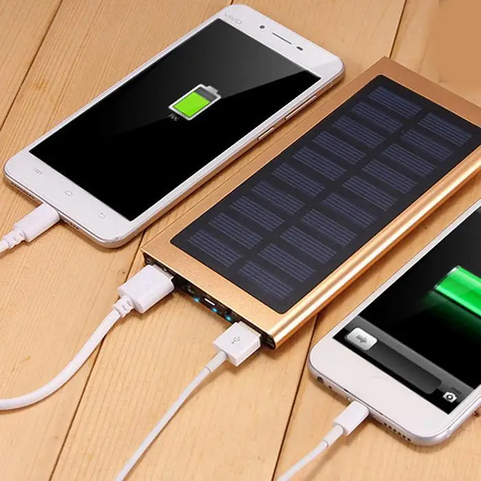 Solar Power Bank 20000mAh Dual USB Portable Charger Ultra-thin External Battery Cell Phone Powerbank For Xiaomi iPhone Samsung