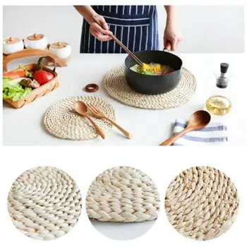 

Round Rattan Placemats Natural Corn Straw Woven Dining Kitchen Table Decoration Mats Heat Insulation Pot Holder Cup Coasters