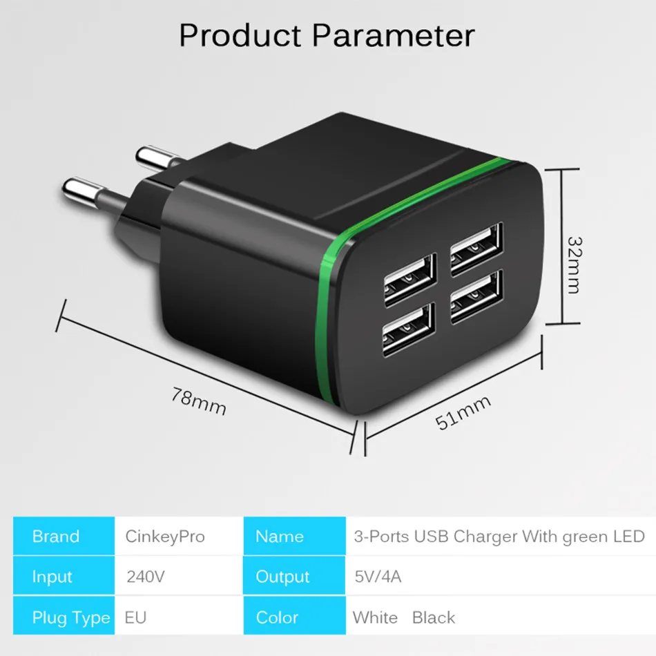 Хорошее 5 в 4 а универсальное 4 порта USB зарядное устройство с европейской вилкой для samsung iPhone iPad Xiaomi huawei планшетов дорожное настенное зарядное устройство адаптер питания