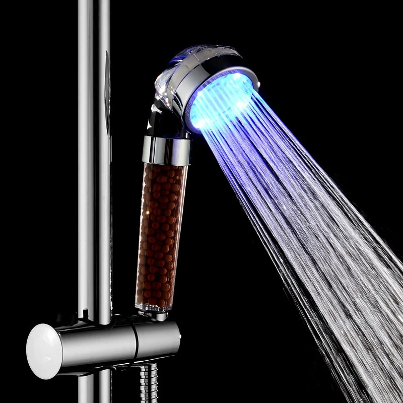 LED Negative Ion Shower SPA Shower Head Pressurized Water Temperature Control Color Change Handheld Rain Shower
