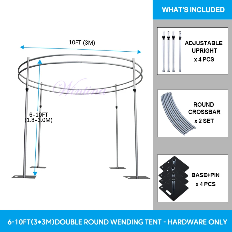 Wintina Adjustable 3m tall double circle double upright of wedding pipe and drape for wedding arch