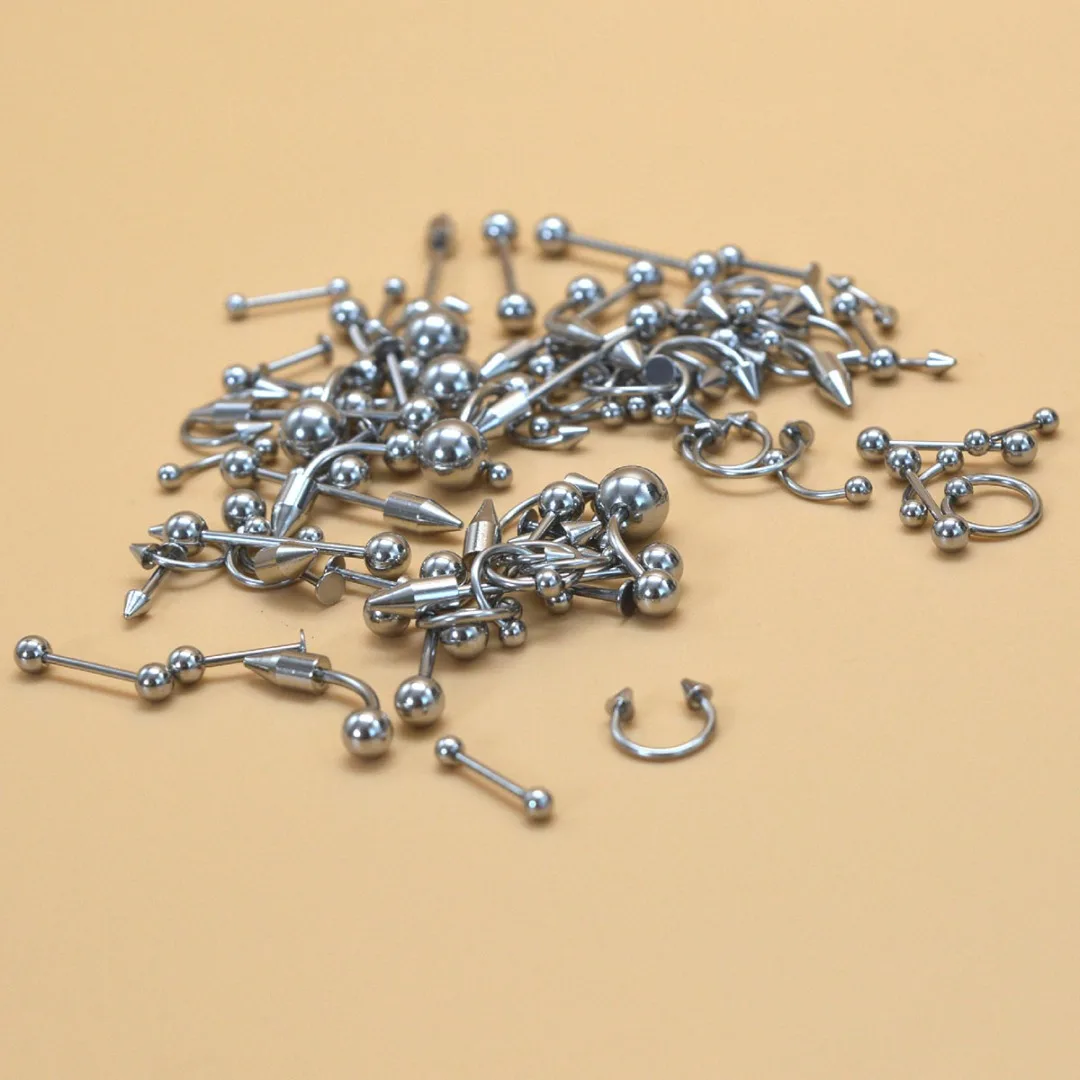 85Pcs/lot Stainless Steel Tongue Lip Labret Eyebrow Ring Belly Navel Rings Punk Nose Ring Stud Piercing Set Body Jewelry