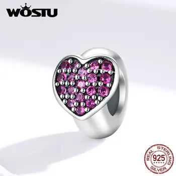 

WOSTU Heart Silicone Spacer Real 925 Sterling Silver Beads Zircon Stopper Fit Original Bracelet Charms Jewelry Making FIC1336