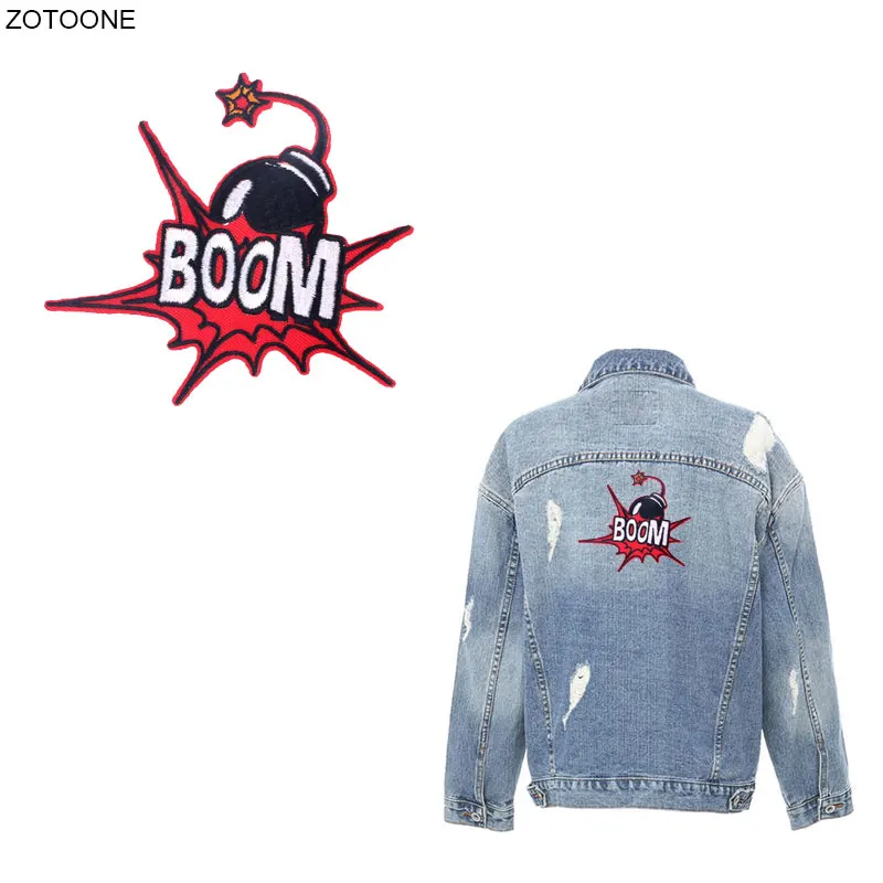 

ZOTOONE BOOM Patch Iron on Letter Patches for Clothing DIY Sticker Heat Transfer Embroidery Applique Sew on Thermal Press G