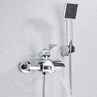 Gold Bathtub Faucet Waterfall Shower Faucet Wall Mounted Hot Cold Water Mixer With Hand Shower Set System For Bathroom 2