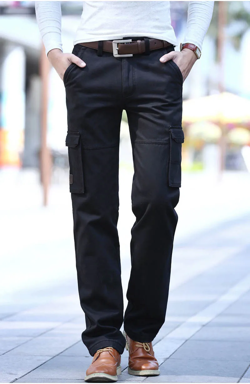 KIOVNO Winter Men's Cargo Casual Pants Multi Pockets Fleece Lined Military Style Trousers For Male Size 30-44  (11)
