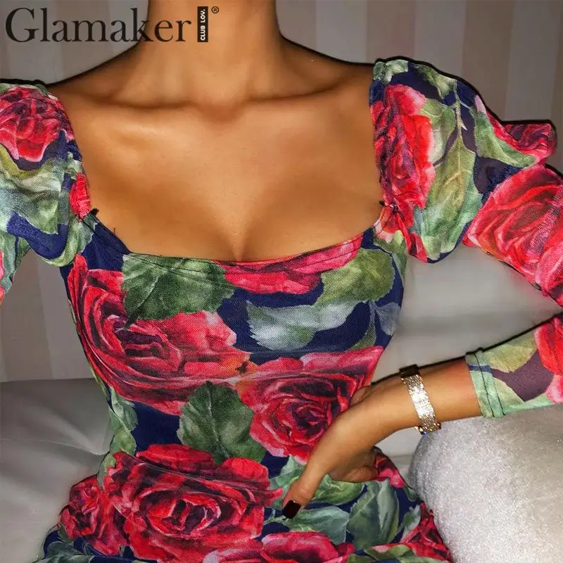 Glamaker винтажное платье с высокой талией цветочный принт облегающее для женщин
