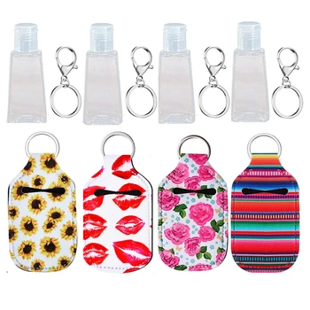 

4 Sets Travel Bottle Keychain Holders Set Includes Chapstick Key Chain Holders 30 ml Refillable Empty Bottles for Hand Clean