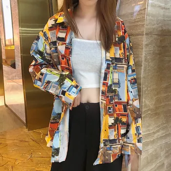 

Women Blouse Fashion Print Shirt Loose Turn Down Collar Long Sleeve Blouses Tops Wild Casual Shirts Hawaii Autumn Blusa