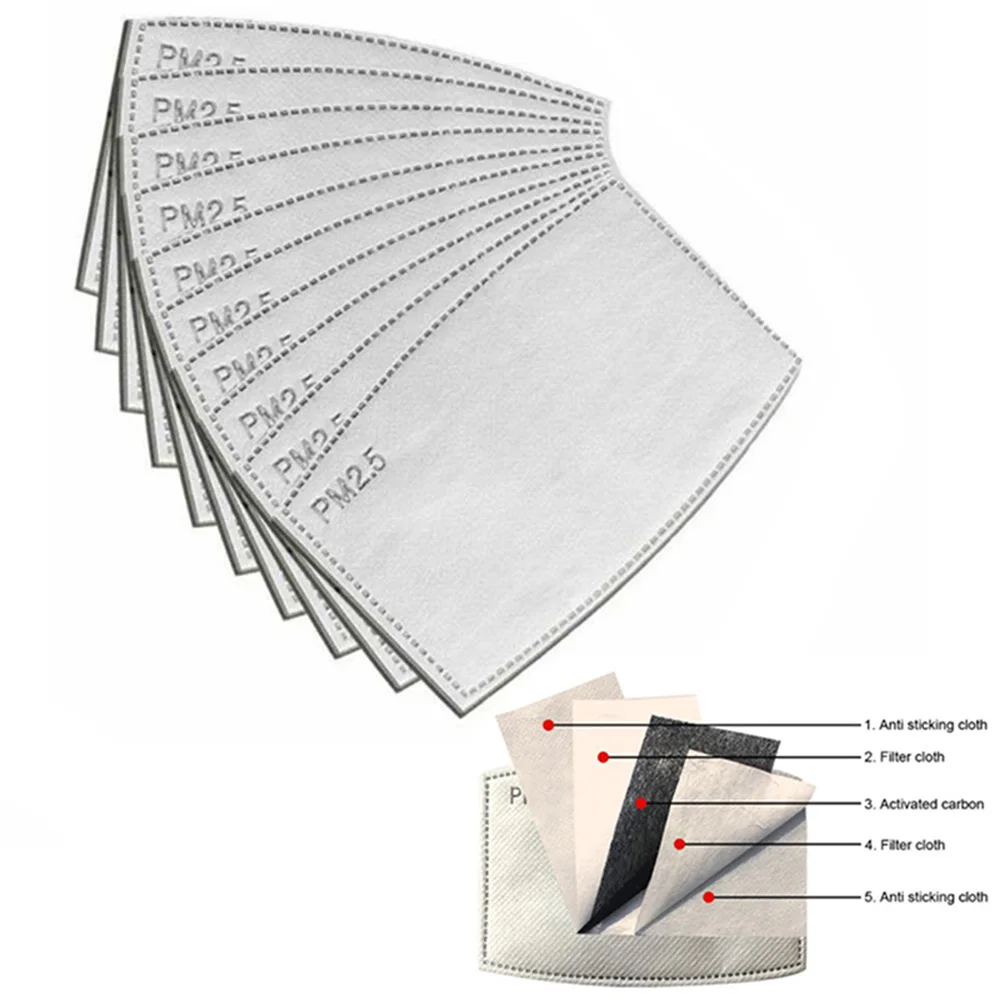 

50Pcs Activated Carbon Filter for Mount Mask Anti-dust PM2.5 Filter for Adult Mouth-muffle 5 Layer Mask Replacement Filter
