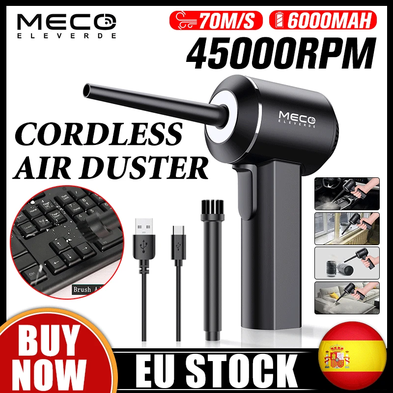 MECO Air Duster Wireless Vacuum Cleaner Compressed Dust Blower USB Handheld PC Laptop Car Keyboard Electronics 6000mAh 45000RPM |