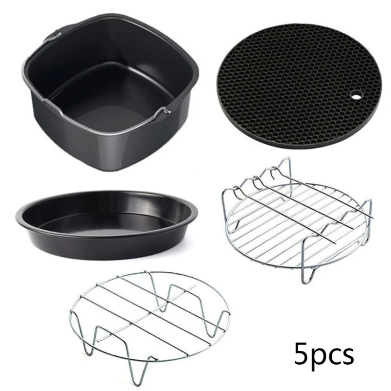 

5 Pcs 6" Square Air Fryer Cake Bucket Baking Pan Accessories Home Kitchen Bar Supplies Practical Cookware Set