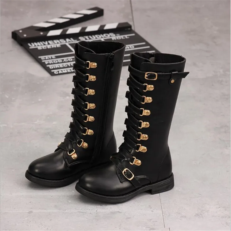 autumn and winter new high boots girls snow boots children fashion warm boots plus velvet princess shoes high quality - Цвет: black single