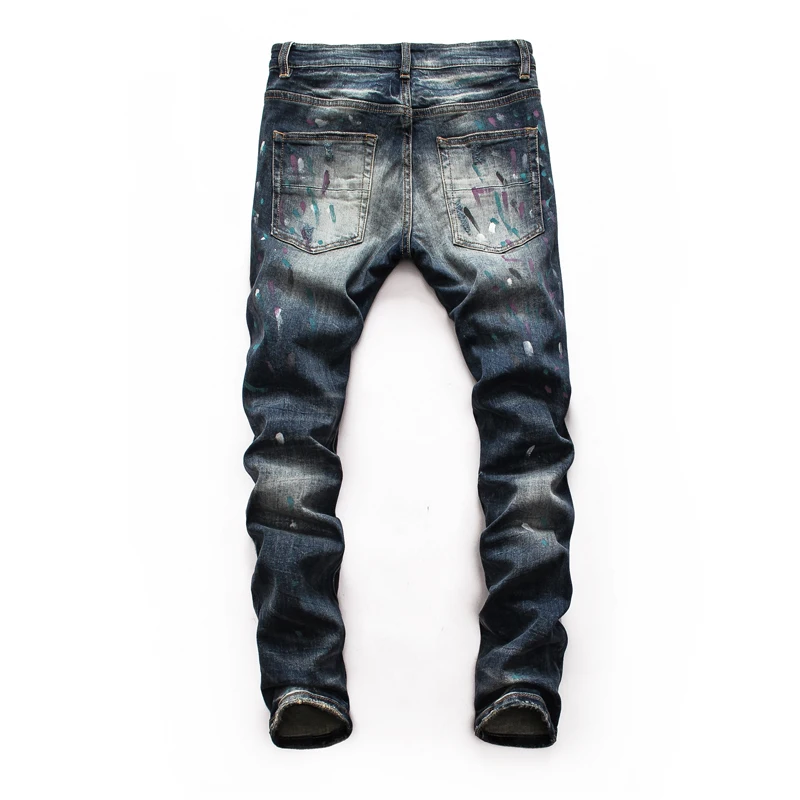 New Style Designer Men Jeans Fashion Streetwear Blue Color Slim Fit Buttons Hole Classical Jeans Men Pants