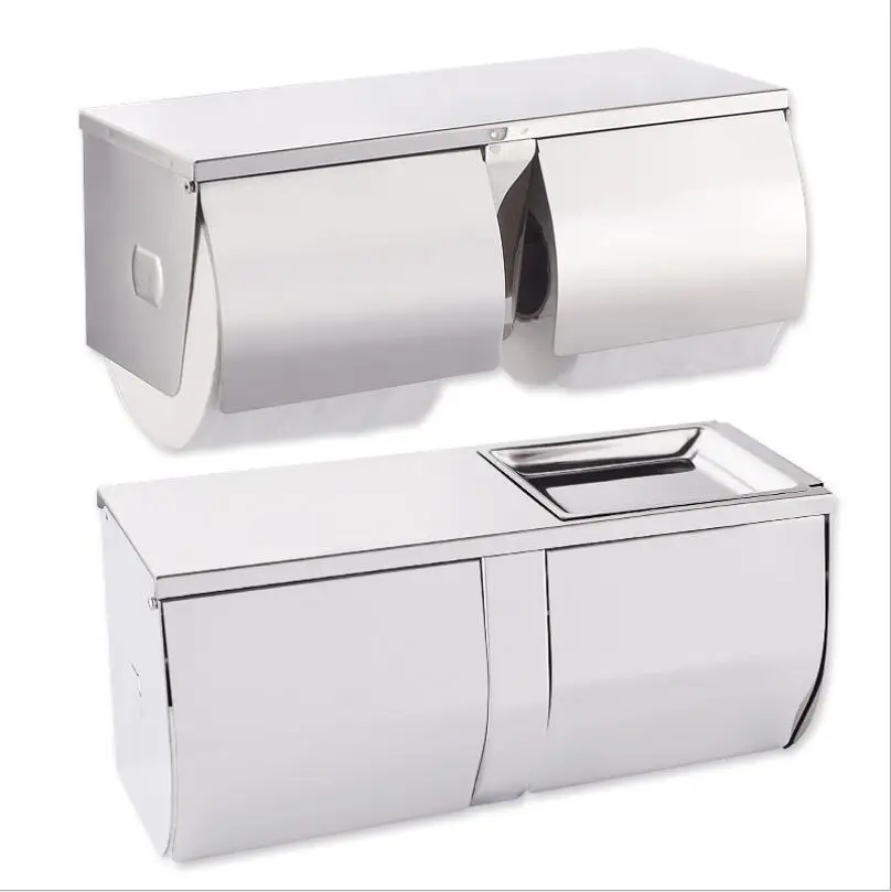 Нержавеющая сталь туалетная бумага двойной держатель полированный настенный скрытый рулон бумаги для ванной водонепроницаемый с пепельницей