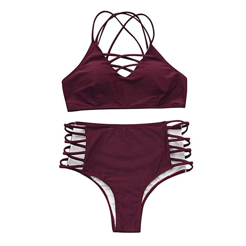

2019 High Waist Bikini Sexy Swimwear Female Two Pieces Swimsuit Women Beach Bikini Bathing Suit Braided Sexy Split Swimsuit