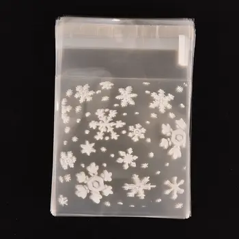 

100pcs Candy Bag self-adhesive gift Bags Christmas Snowflake Print Desk Organizer Clip Holder Bags