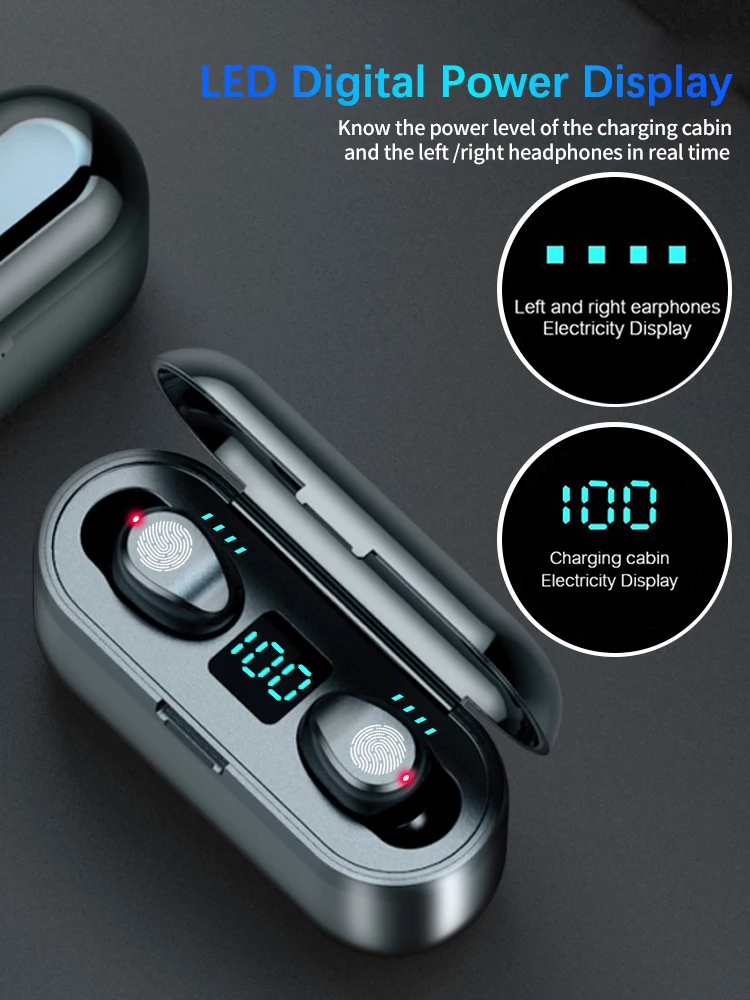 EWA Bluetooth Earphones F9 TWS Bluetooth Headphone 5 0 Touch Control Wireless Headset LED Display Earphone Gaming Auriculares