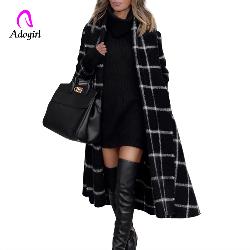 Adogirl корейское модное женское черное пальто зимнее длинное шерстяное с капюшоном