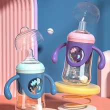 Biberones PPSU de silicona para alimentación de bebé, juego de biberones de tres usos, con mango para pezón, 240/300ml