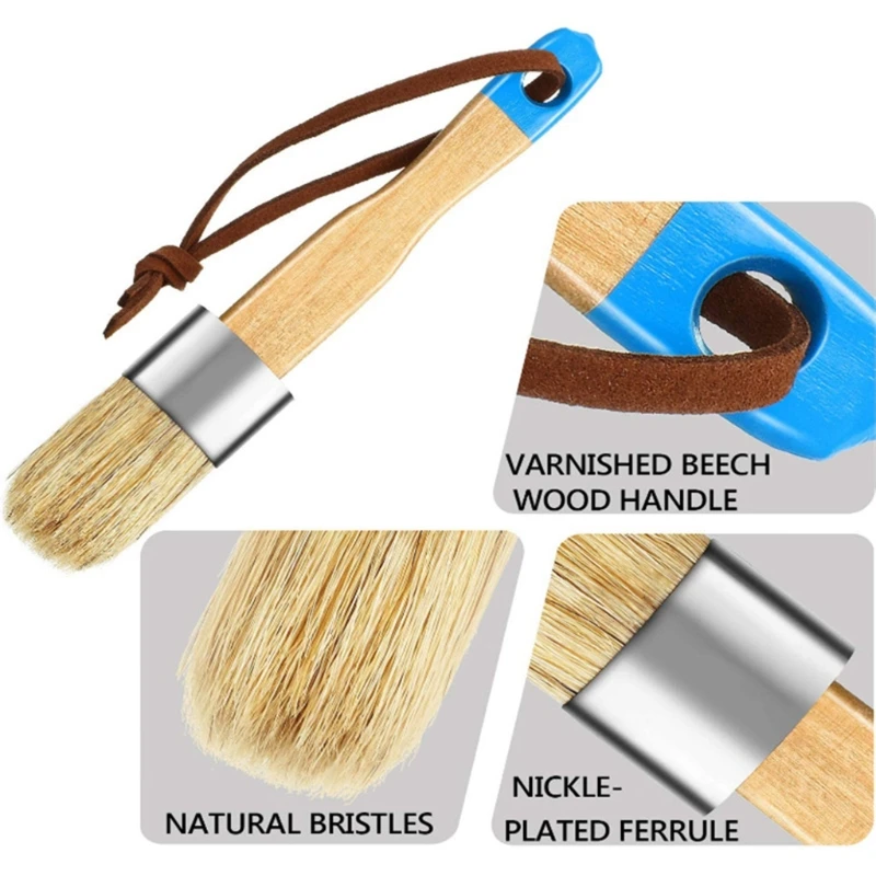 3 Pcs/Set Ergonomic Handle Chalk Wax Paint Brushes Bristle Stencil Brushes Tool for Home Decor, Wood Projects DIY Painting