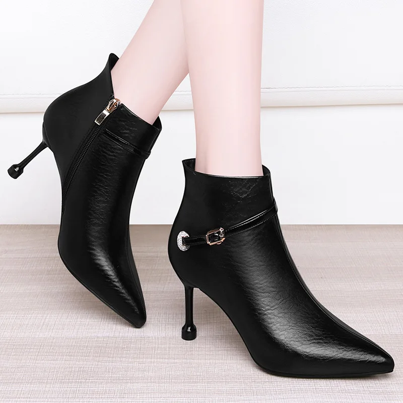 

Hot Selling WOMEN'S Leather Shoes 2019 Autumn And Winter New Style Pointed-Toe Western Style High Heel Boots Boots WOMEN'S Shoes