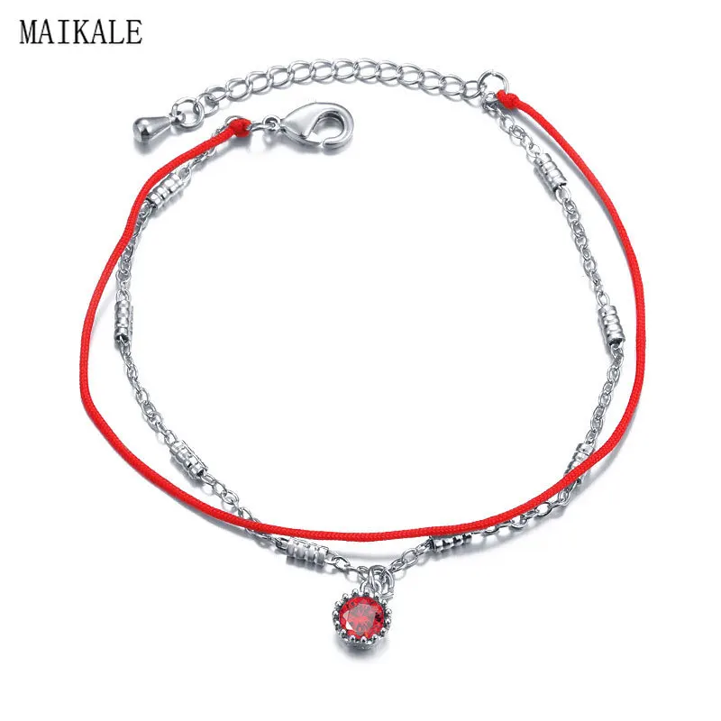 MAIKALE модный красный веревочный браслет с кубическим цирконием, подвеска из бисера, Серебряный медный сплав, браслеты ручной работы, браслеты для женщин, подарок