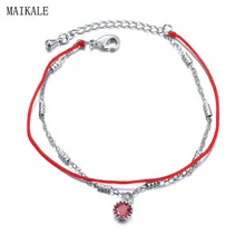 MAIKALE модный красный веревочный браслет с кубическим цирконием, подвеска из бисера, Серебряный медный сплав, браслеты ручной работы, браслеты для женщин, подарок